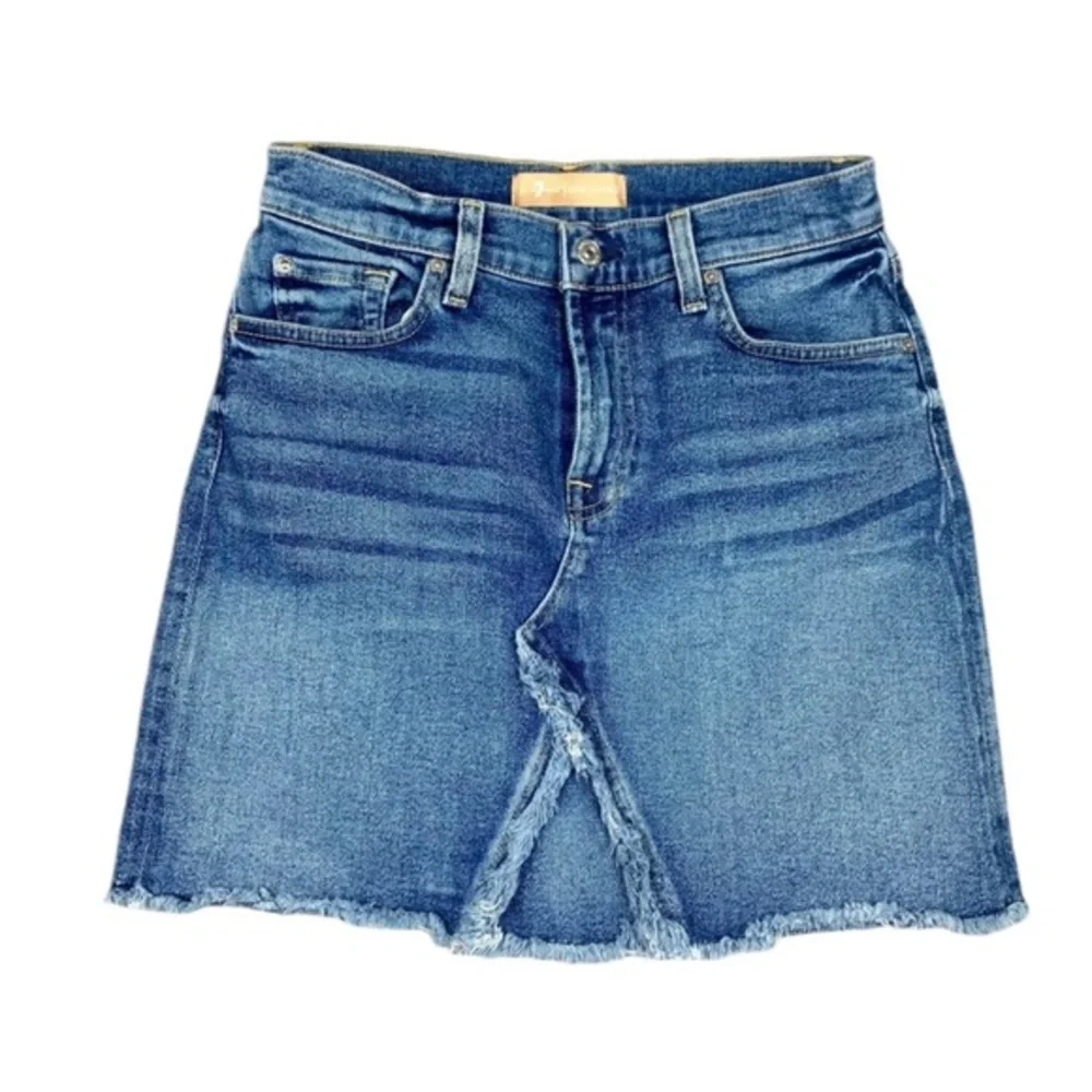 Seven 7 for all mankind frayed stretch denim blue summer 90’s Y2K Mini Skirt 27